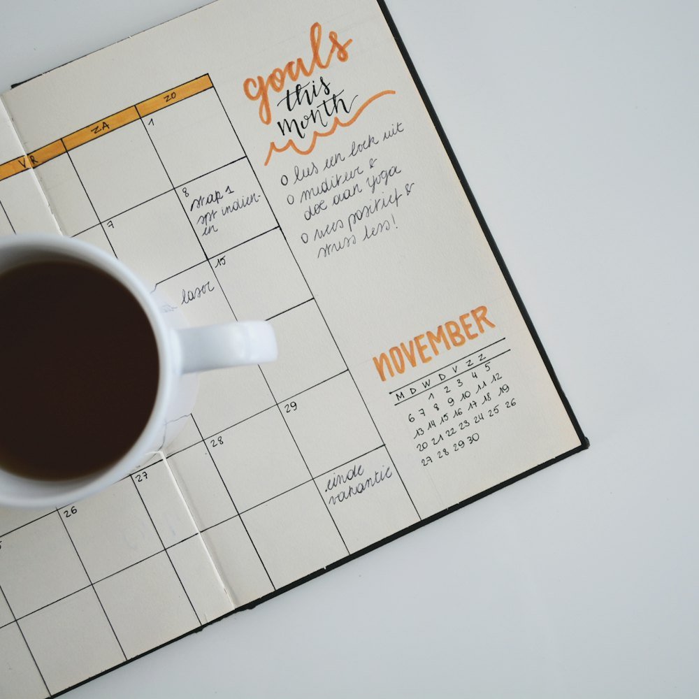 A planner on a desk